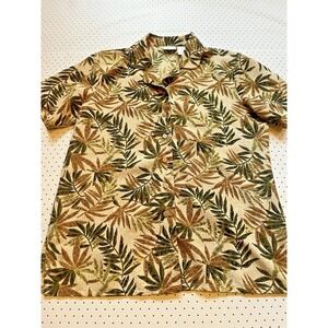 Anna Tropical Leaf Print Button Front Blouse Women's Medium Resort Casual